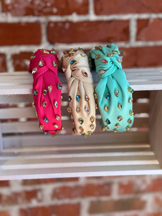 Solid Color Knotted Jeweled Headband