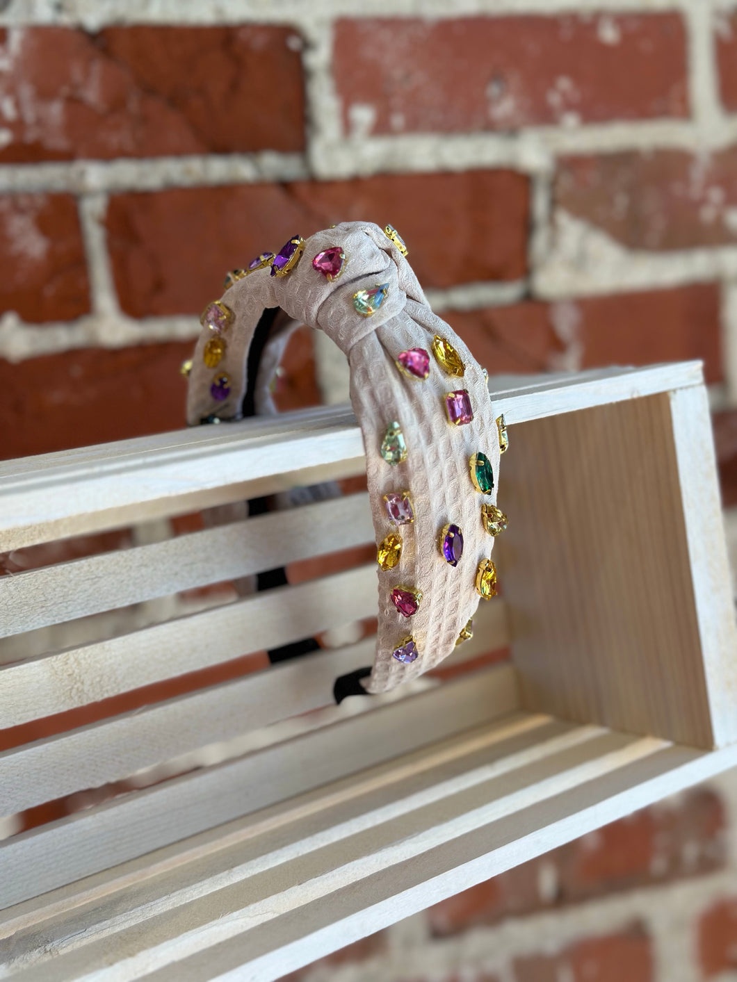 Solid Color Waffle Jeweled Headband