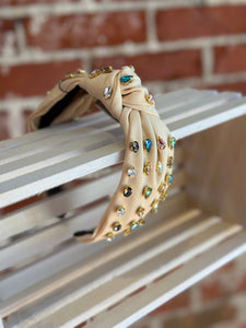 Solid Color Knotted Jeweled Headband